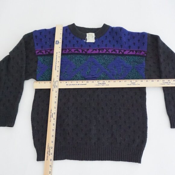 Vintage Kinetixx Black Purple Knit Sweater Retro Geometric Eclectic Grandpa L - Picture 3 of 10